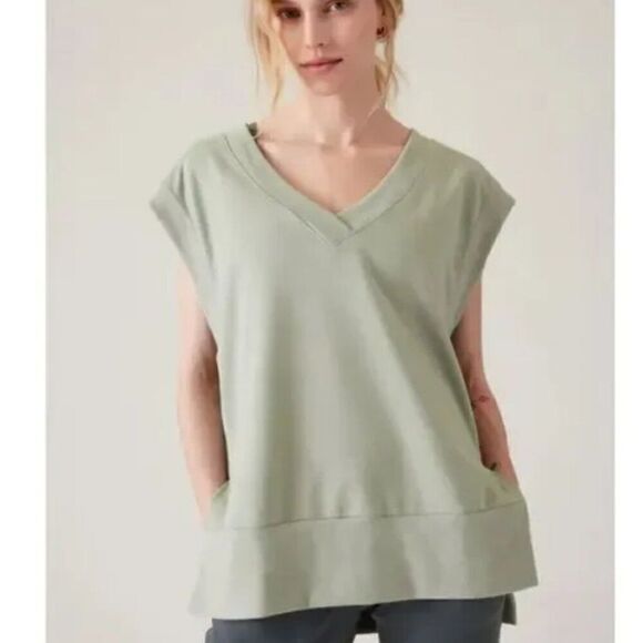 ATHLETA Retroterry V-Neck Sleeveless Sweater Green Size Small - Picture 1 of 7